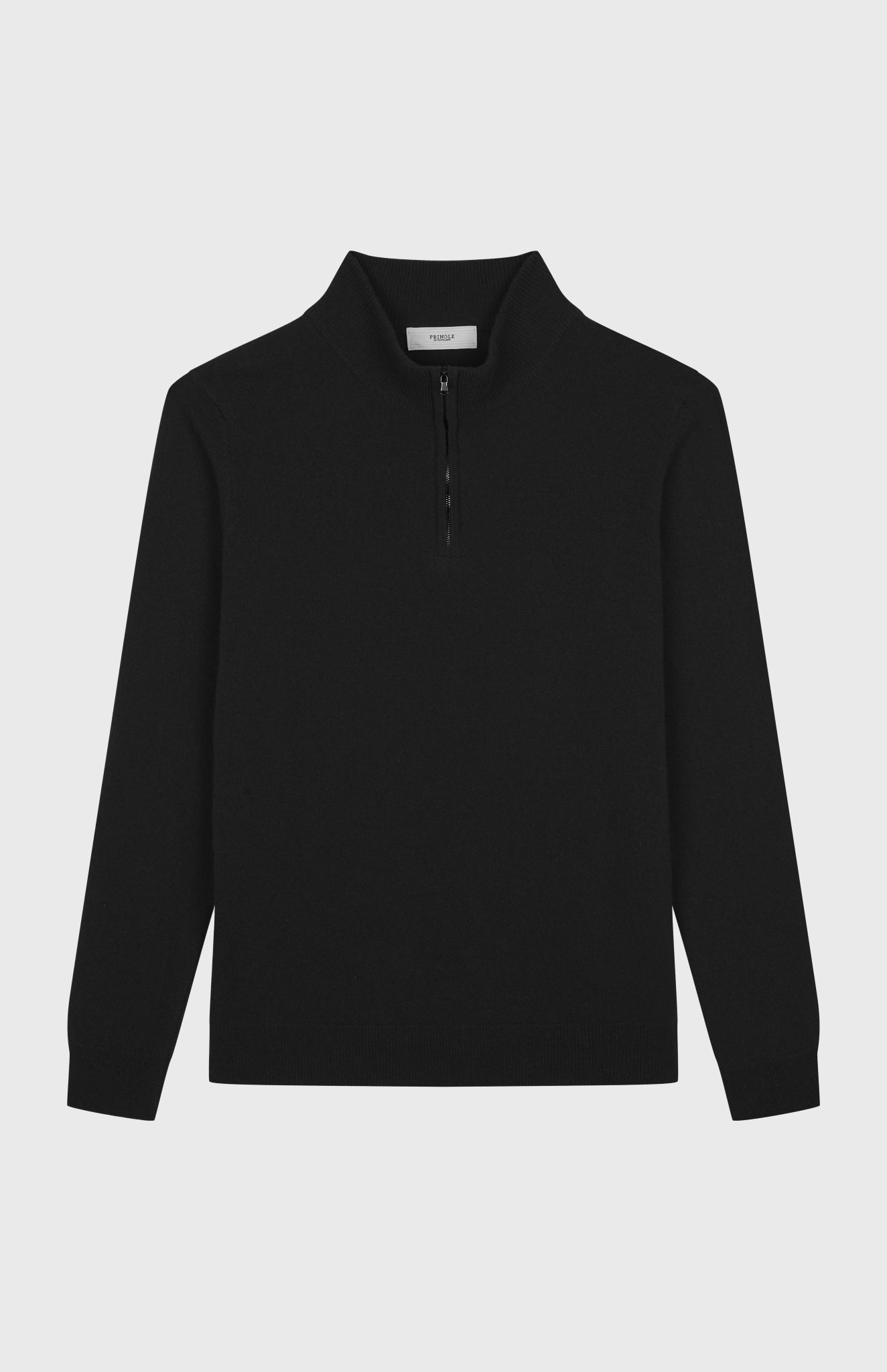 Men's Half Zip Merino Cashmere Jumper in Black flat shot - Pringle of Scotland