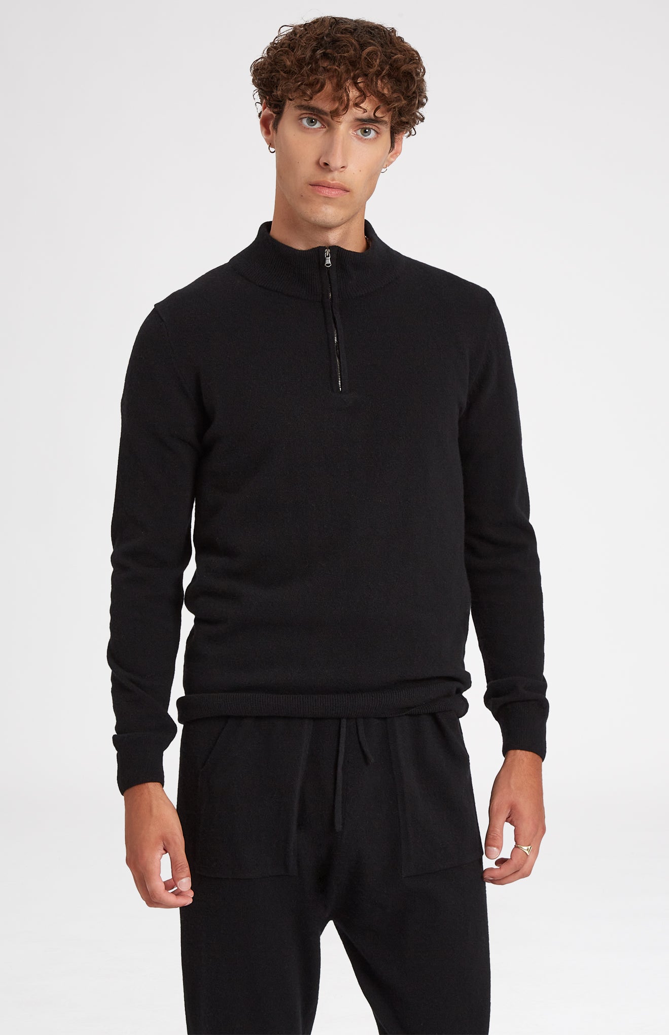 Men's Half Zip Merino Cashmere Jumper in Black - Pringle of Scotland