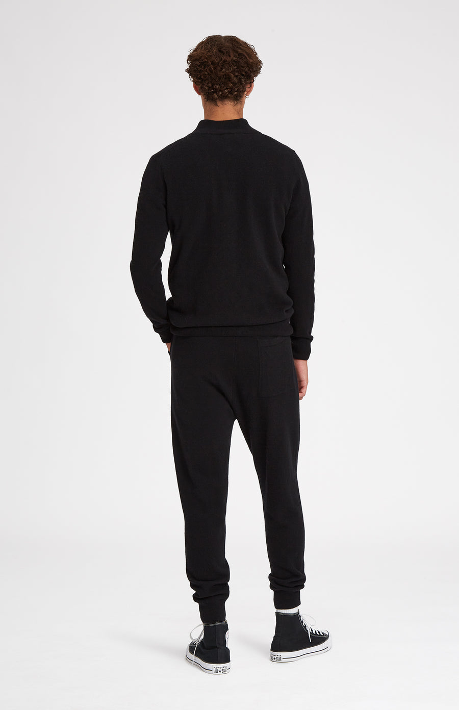 Men's Knitted Merino Cashmere Joggers in Black rear view full length - Pringle of Scotland