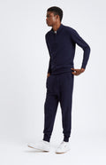 Pringle of Scotland Men's Knitted Merino Cashmere Joggers In Navy on model full length