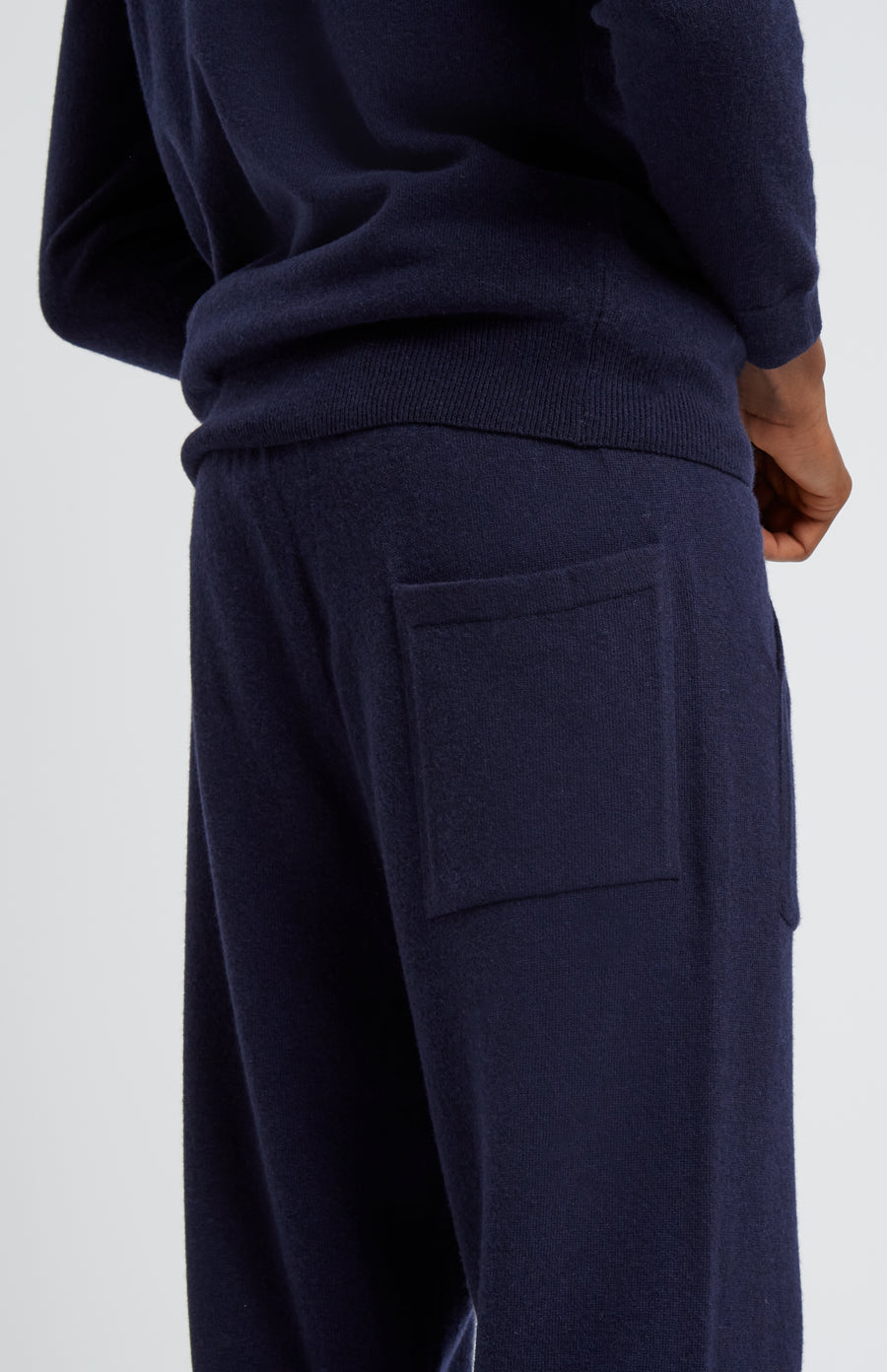 Pringle of Scotland Men's Knitted Merino Cashmere Joggers In Navy rear view