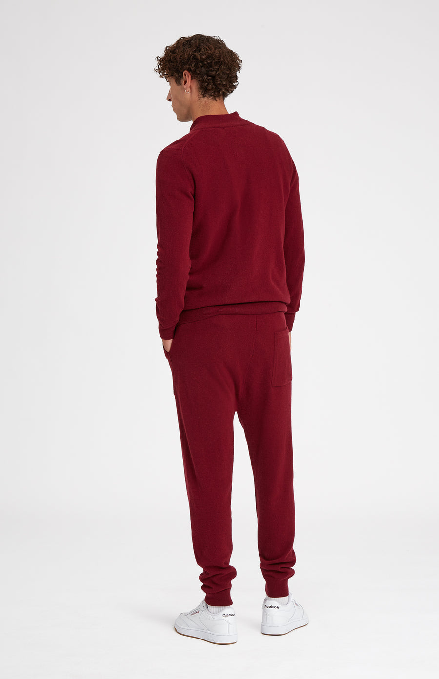 Men's Knitted Merino Cashmere Joggers in Burgundy rear view - Pringle of Scotland