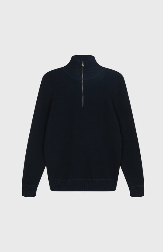 Pringle of Scotland Men's Half Zip Cotton Jumper in Navy flat shot