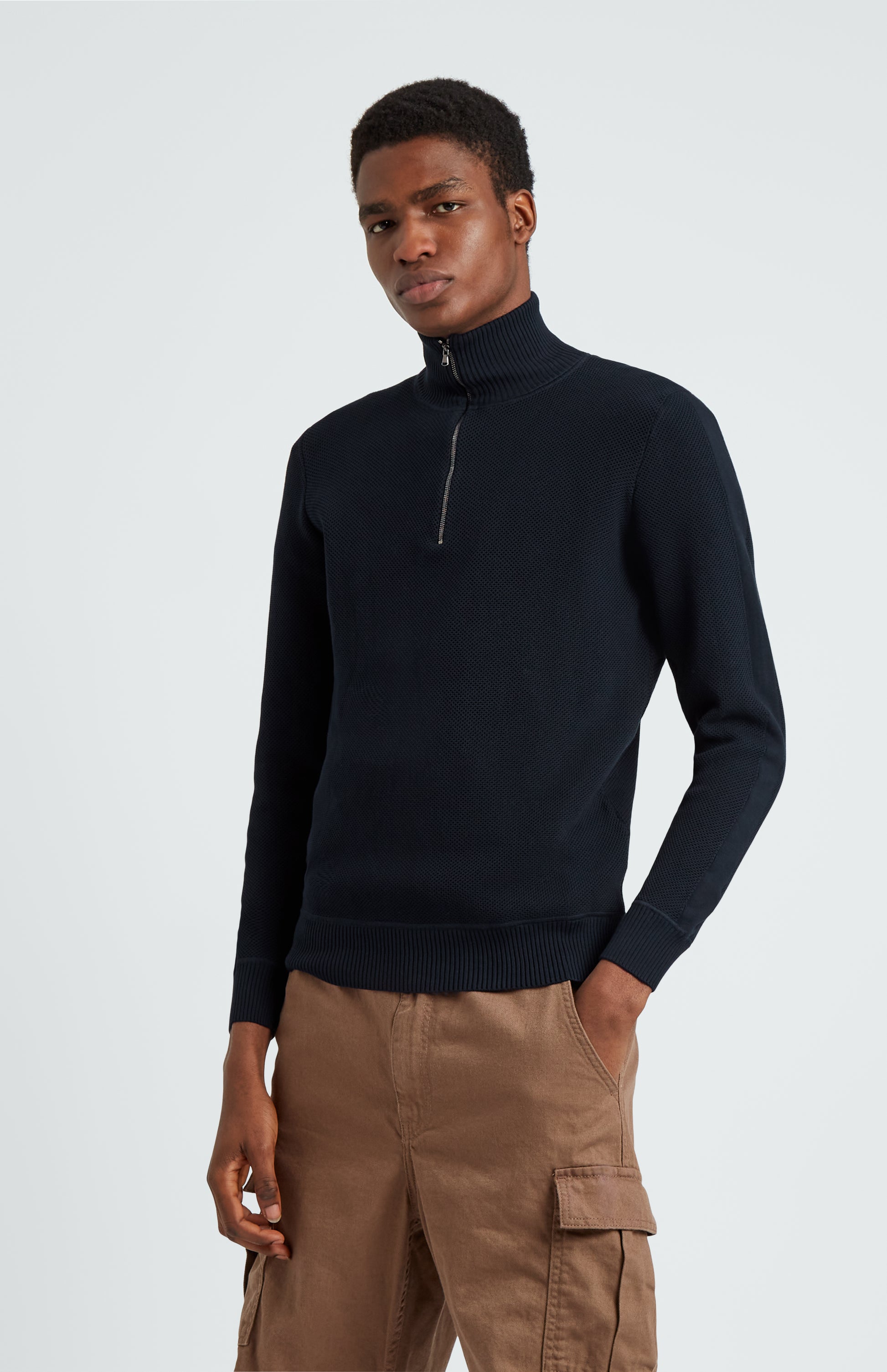 Pringle of Scotland Men's Half Zip Luxury Cotton Jumper in Navy