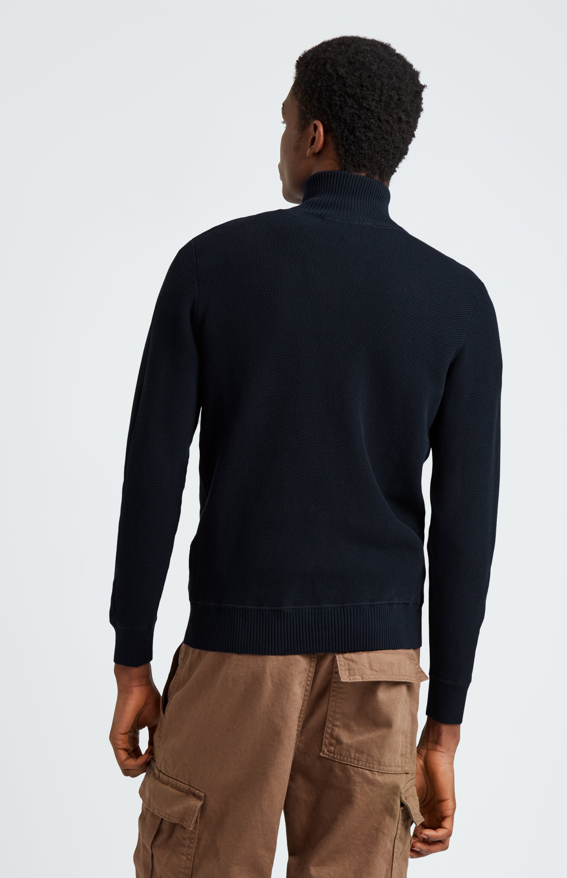 Pringle of Scotland Men's Half Zip Cotton Jumper in Navy rear view