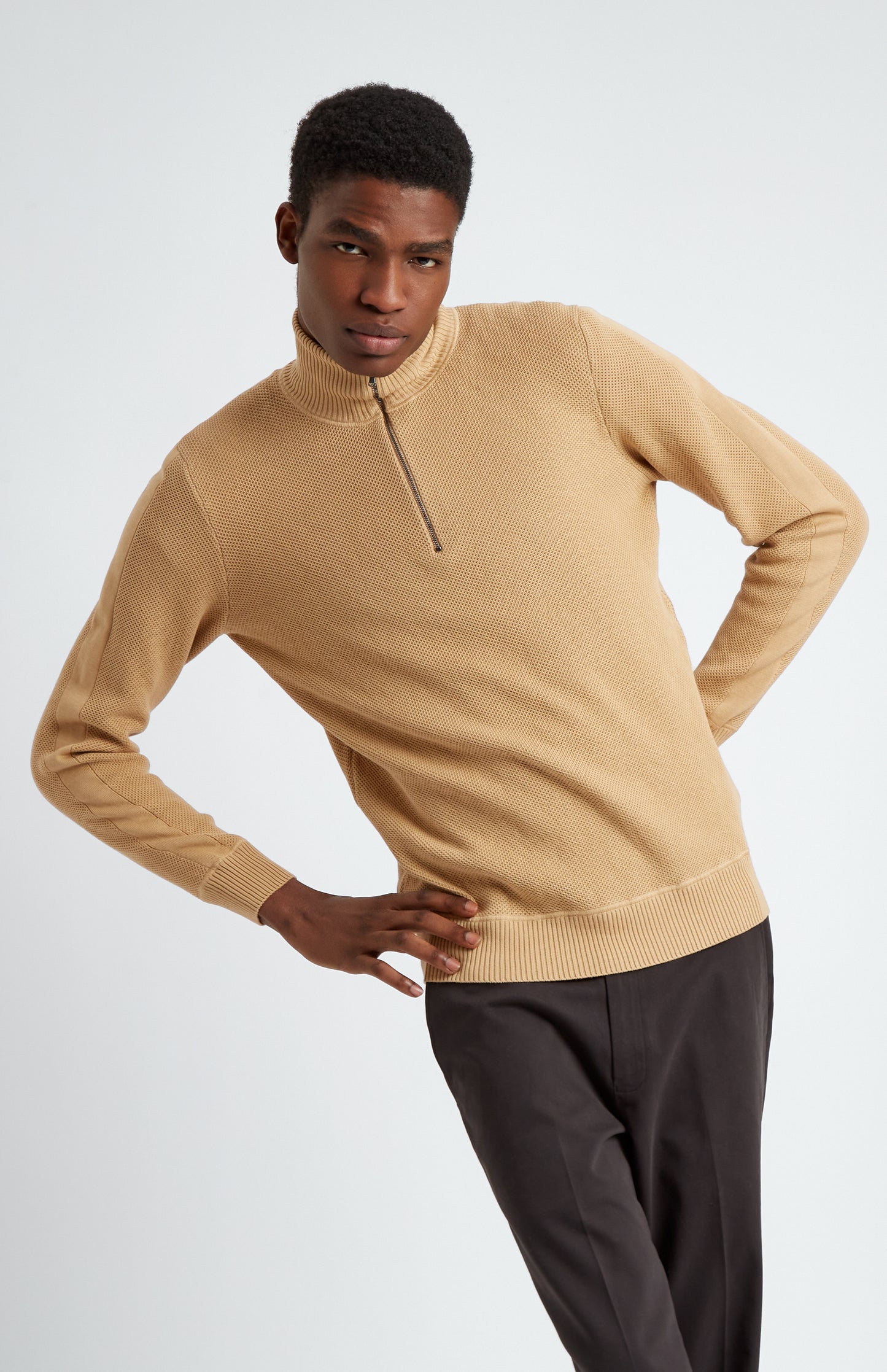 Pringle of Scotland Men's Half Zip Cotton Jumper in Sandstorm