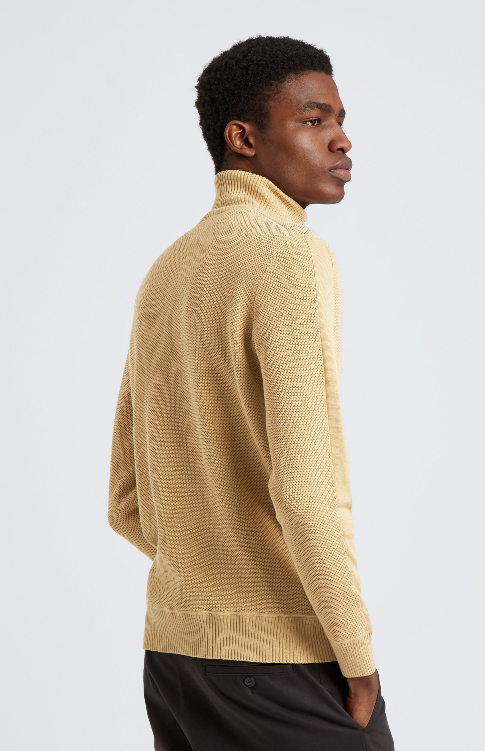 Pringle of Scotland Men's Half Zip Cotton Jumper in Sandstorm rear view