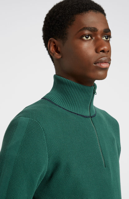 Pringle of Scotland Men's Half Zip Cotton Jumper in Forest Green / Navy neck detail