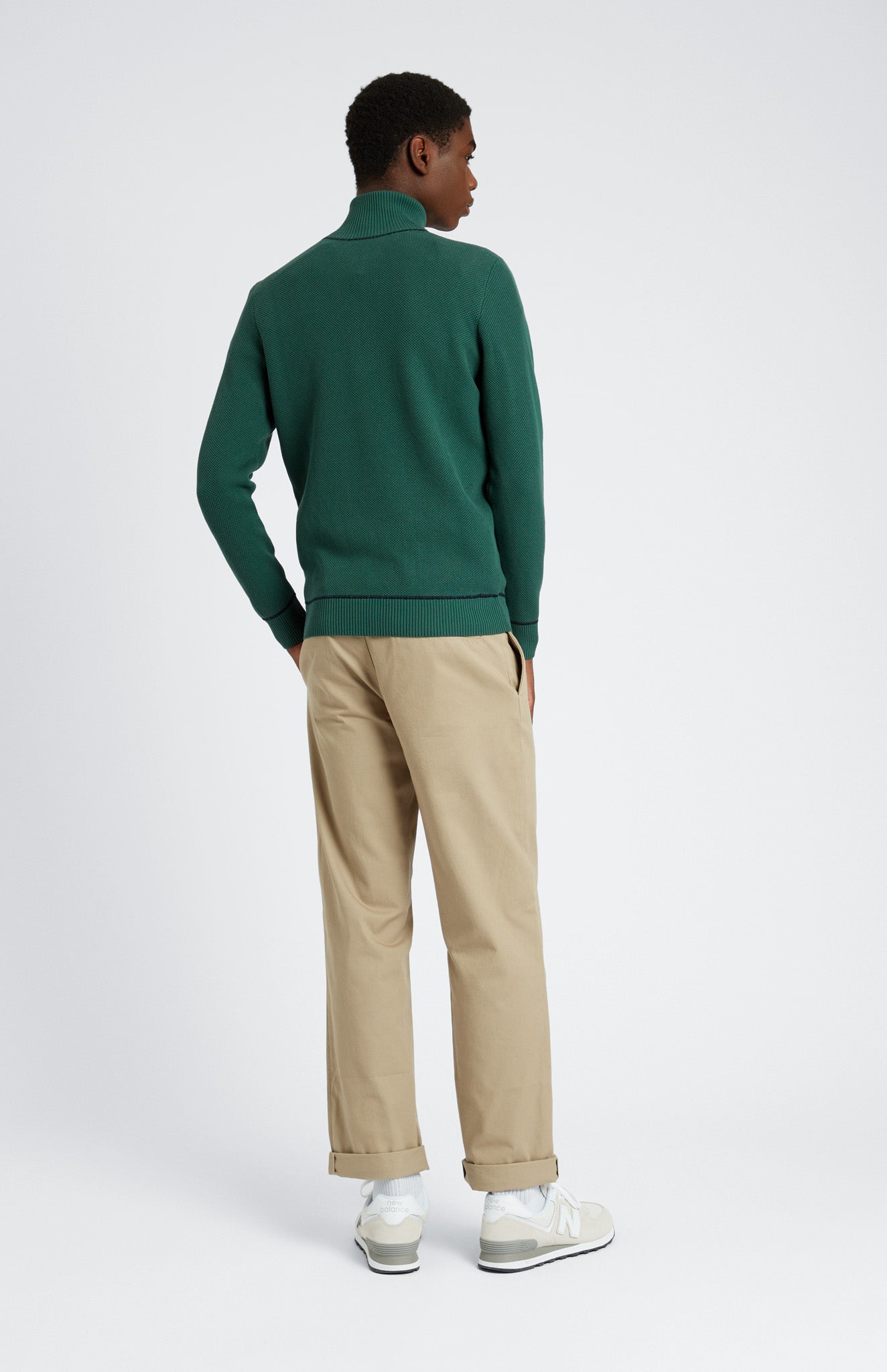 Pringle of Scotland Men's Half Zip Cotton Jumper in Forest Green / Navy rear view