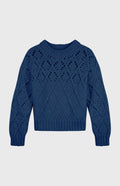 Women's Jumper with allover diamond pattern in Storm Blue flat shot - Pringle of Scotland