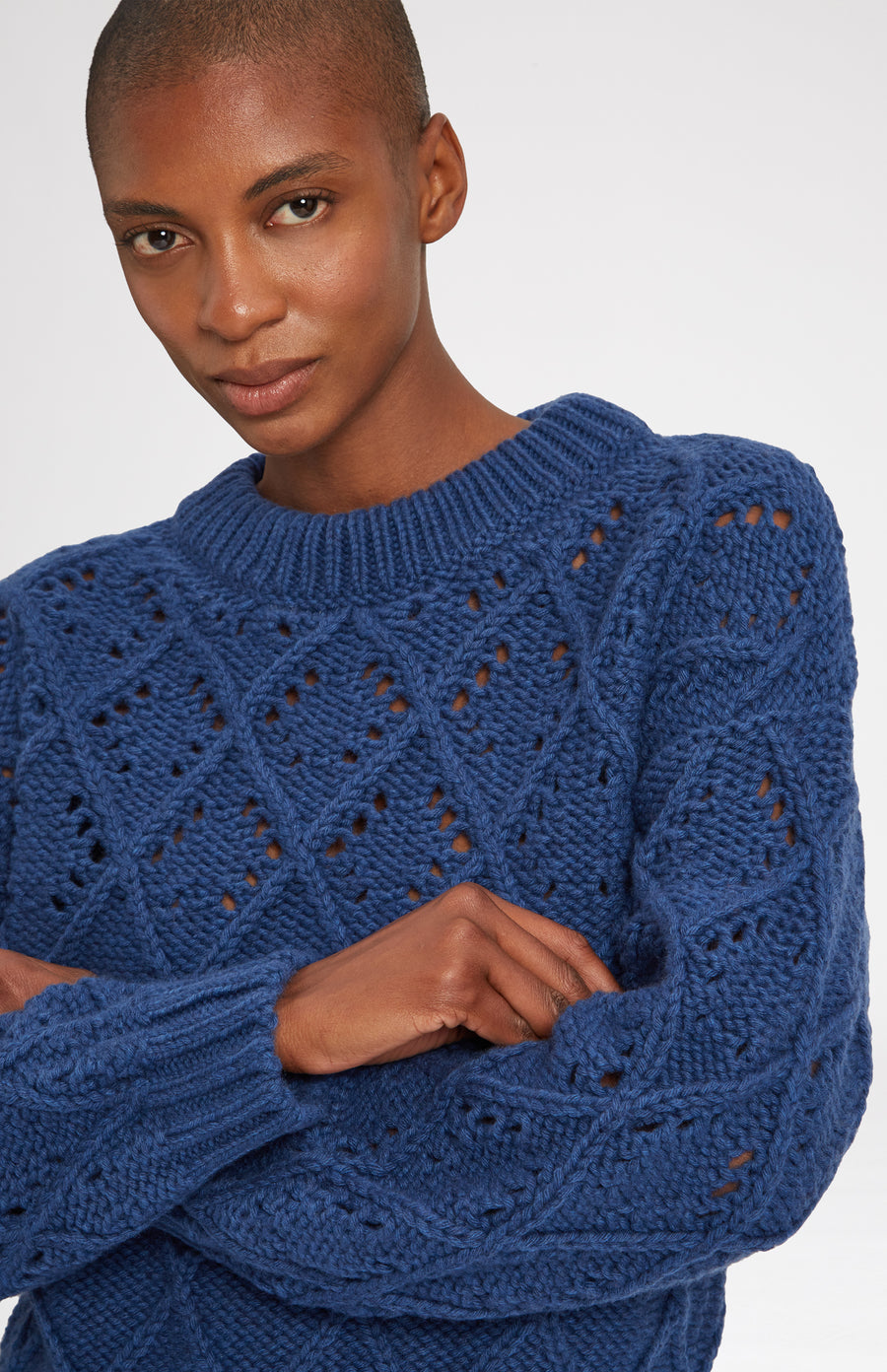 Women's Jumper with allover diamond pattern in Storm Blue - Pringle of Scotland