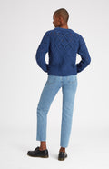 Women's Jumper with allover diamond pattern in Storm Blue rear view - Pringle of Scotland
