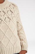 Jumper with allover diamond pattern in Light Oatmeal showing diamond detail - Pringle of Scotland