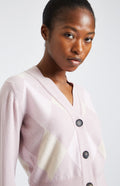 Argyle Cashmere Blend Cardigan in Petal Pink & Rose neck and button detail - Pringle of Scotland