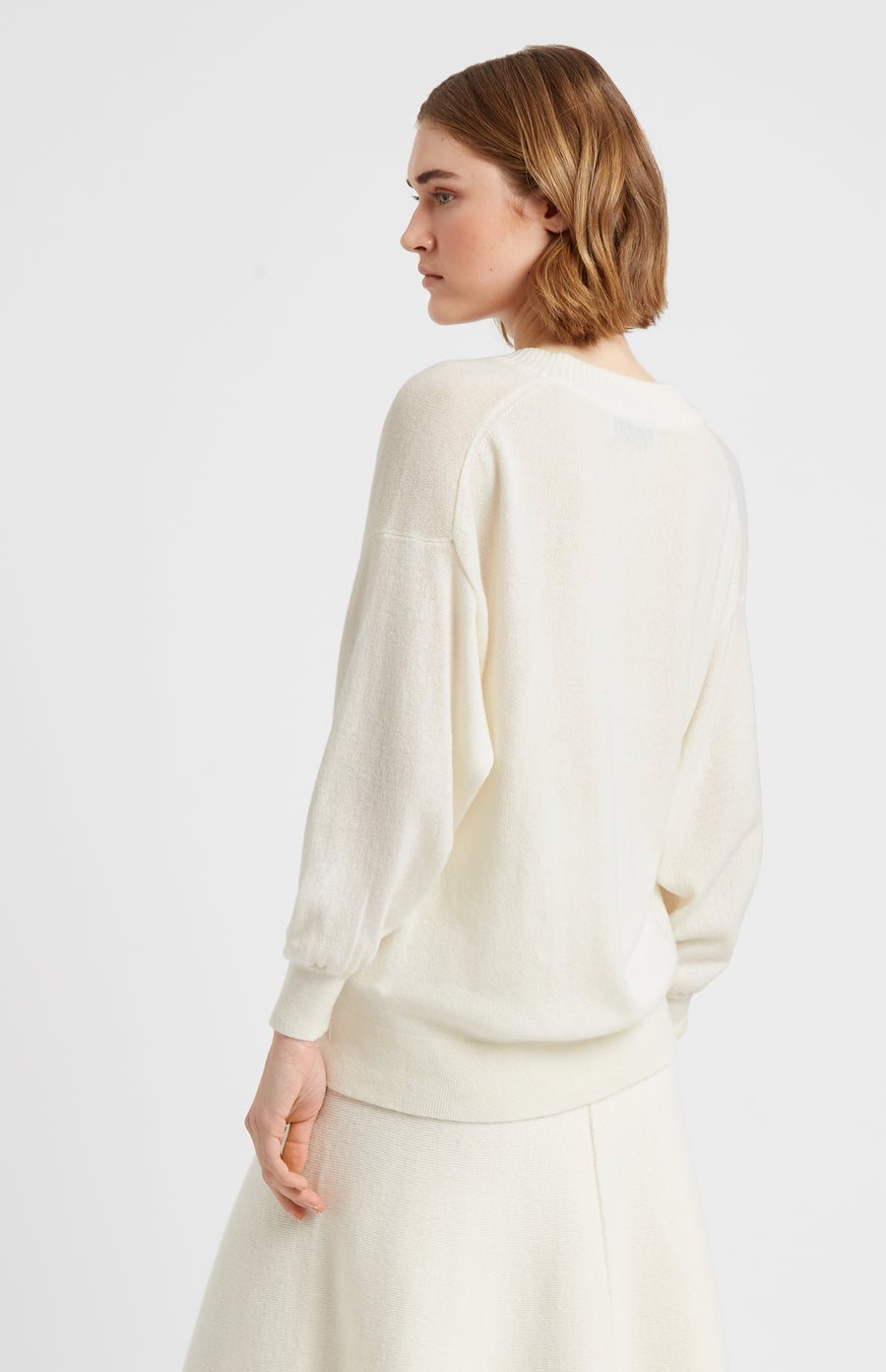 Pringle of Scotland Lightweight V Neck Cashmere Jumper In Off White rear view