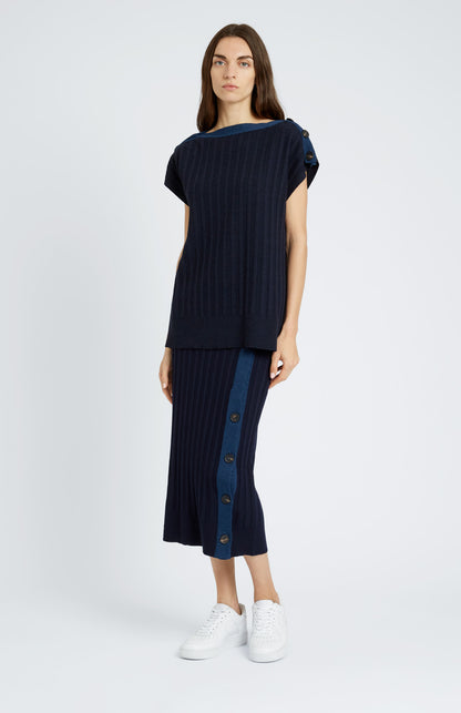 Pringle of Scotland Sleeveless Merino Jumper with Broad Rib in Navy on mode full length