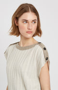Pringle of Scotland Sleeveless Merino Jumper with Broad Rib in Natural showing sleeve button detail