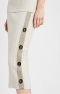 Pringle of Scotland Long Ribbed Merino Skirt in Natural showing button detail