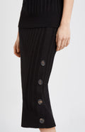 Pringle of Scotland Women's Long Ribbed Merino Skirt In Black showing button detail
