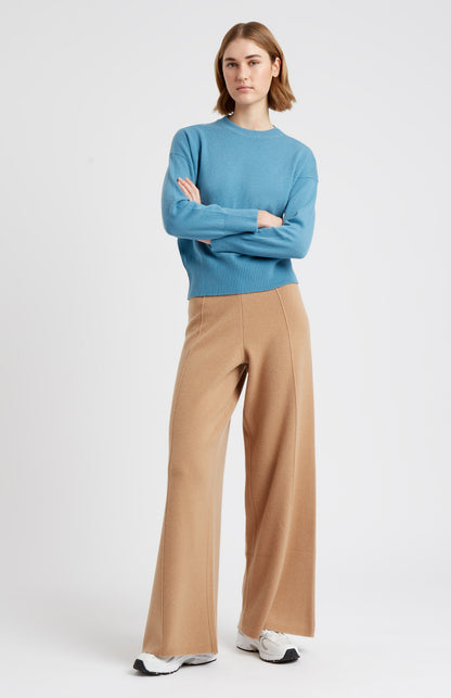 Knitted Wide Leg Cashmere Blend Trousers In Sand