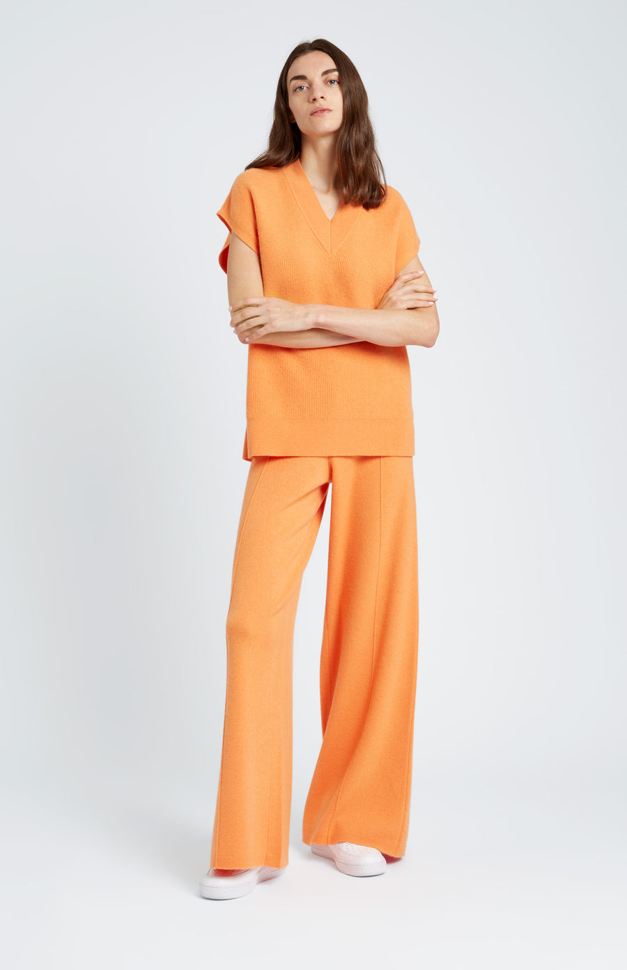Pringle of Scotland Women's Cashmere Blend Trousers In Burnt Orange on model full length