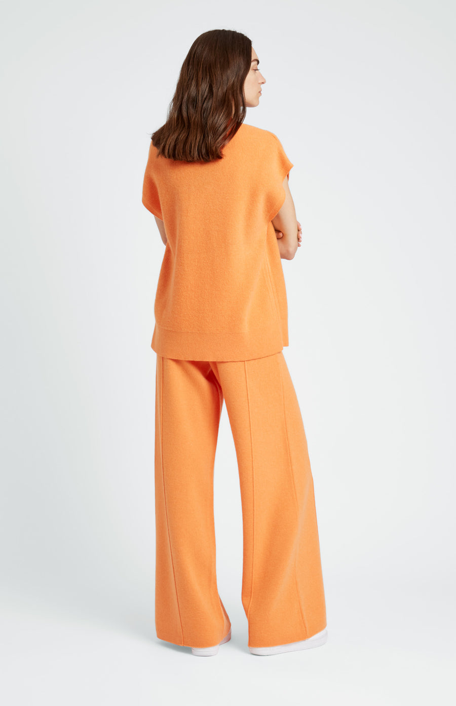 V Neck Sleeveless cashmere blend jumper in Orange rear view - Pringle of Scotland