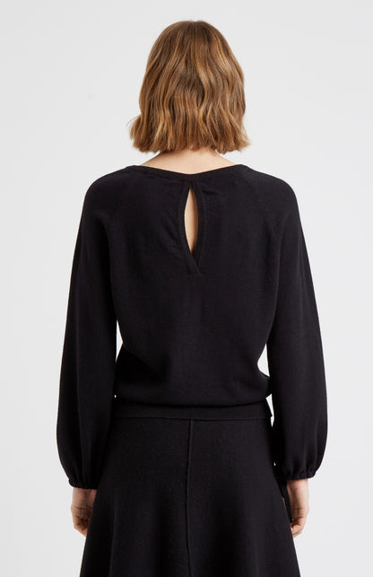 Pringle of Scotland Lightweight Round Neck Cashmere Jumper In Black showing rear tie detail