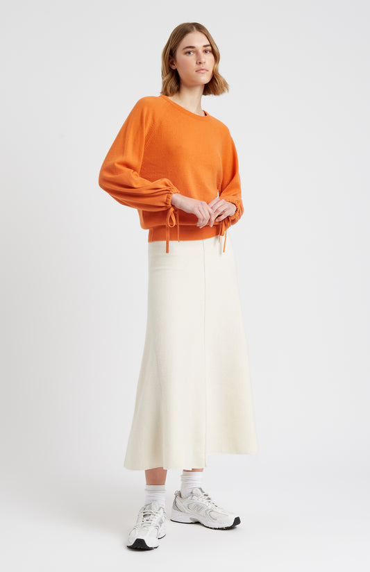 Pringle of Scotland Lightweight Round Neck Cashmere Jumper in Orange on model full length