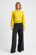 Pringle of Scotland Lightweight Round Neck Cashmere Jumper in Yellow on model full length