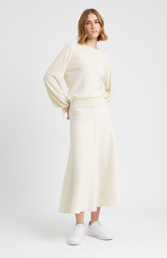 Pringle of Scotland Lightweight Round Neck Cashmere Jumper in Off White on model full length