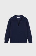 Women's Polo-style Cashmere Jumper In Inkwell flat shot - Pringle of Scotland