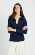 Women's Polo-style Cashmere Jumper In Inkwell on model - Pringle of Scotland