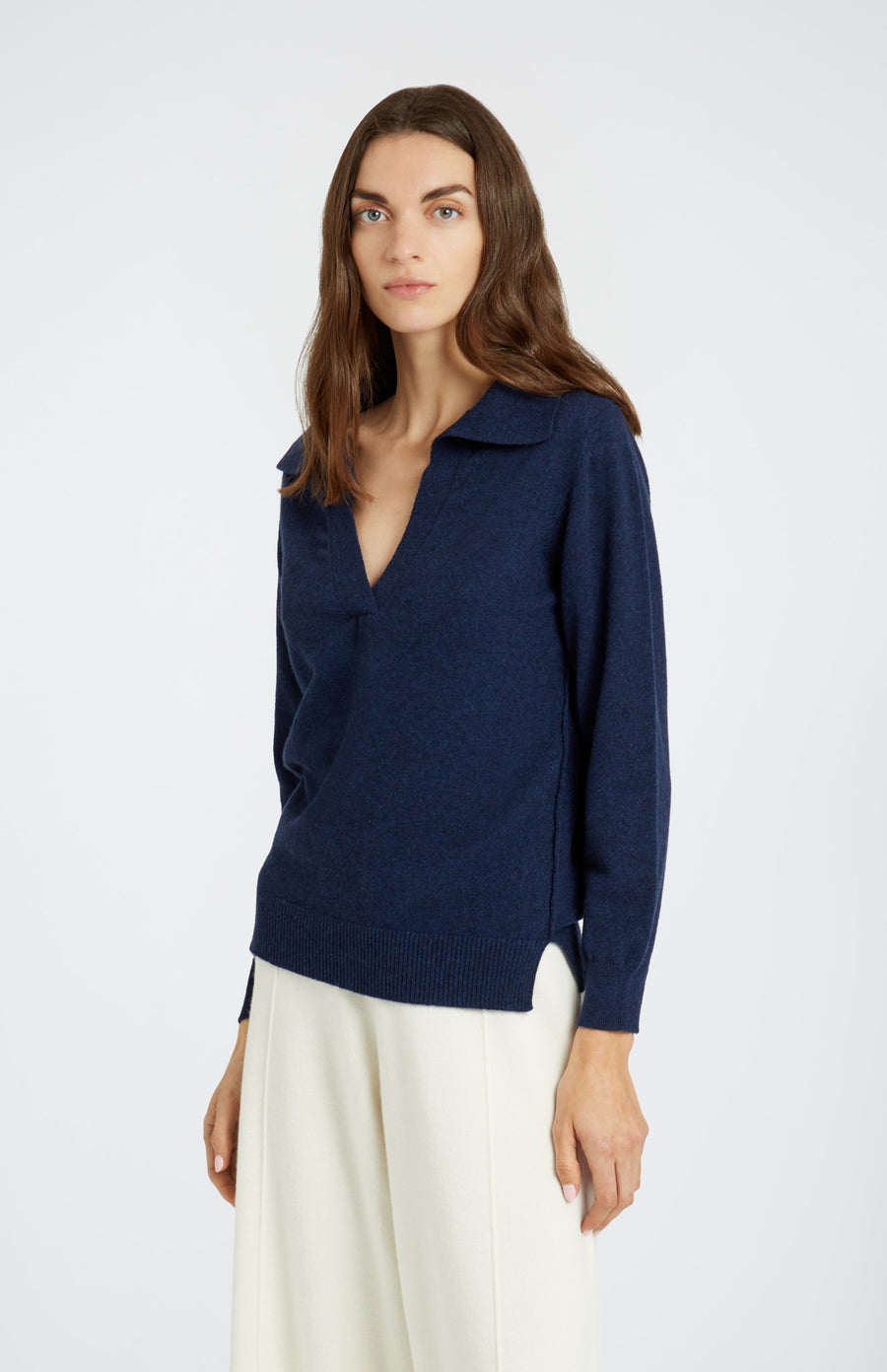 Women's Polo-style Cashmere Jumper In Inkwell neck detail - Pringle of Scotland