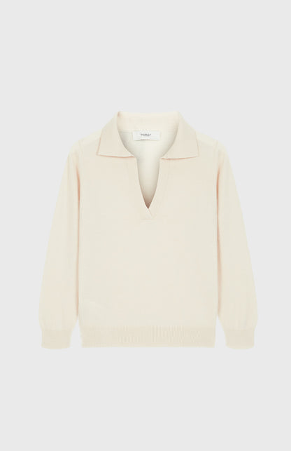 Women's Polo-style Cashmere Jumper In Vanilla Cream flat shot - Pringle of Scotland