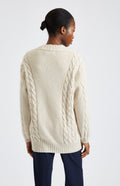 Women's Superfine Wool Cardigan with Cable detail in Light Oatmeal rear view - Pringle of Scotland