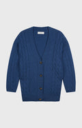 Superfine Wool Cardigan with Cable detail in Storm Blue flat shot - Pringle of Scotland