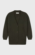 Superfine Wool Cardigan with Cable detail in Khaki flat shot - Pringle of Scotland