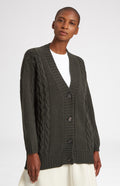 Superfine Wool Cardigan with Cable detail in Khaki - Pringle of Scotland