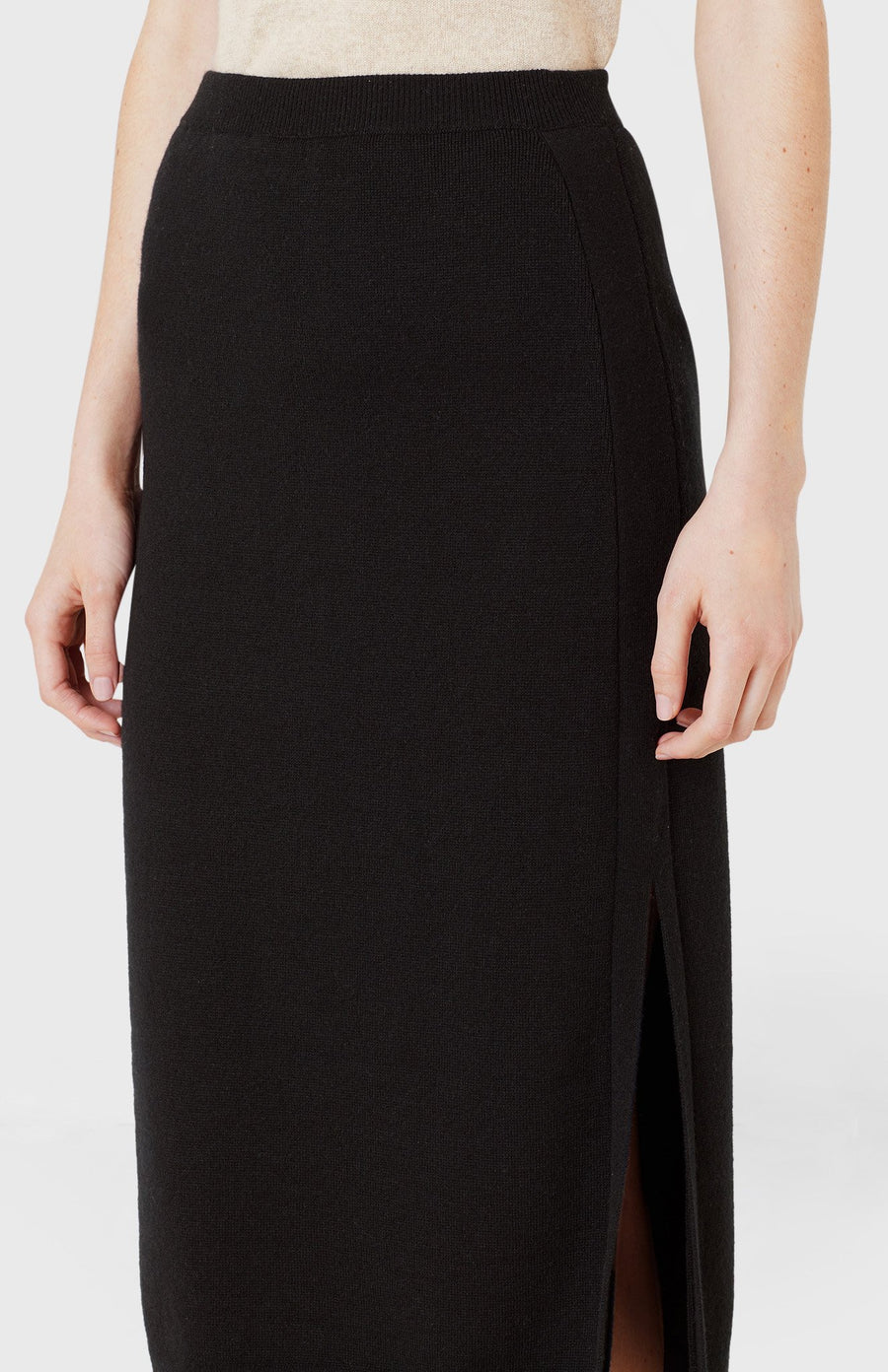 Long Cashmere Skirt in Black on model - Pringle of Scotland