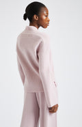 Wool Cashmere Blend Shawl Neck Jumper with fine rib in Powder Pink rear view - Pringle of Scotland