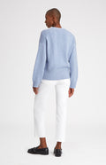 Women's Cropped Cosy Cashmere Cardigan In Sky rear view - Pringle of Scotland