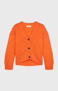 Women's Cropped Cosy Cashmere Cardigan In Apricot Orange flat shot - Pringle of Scotland