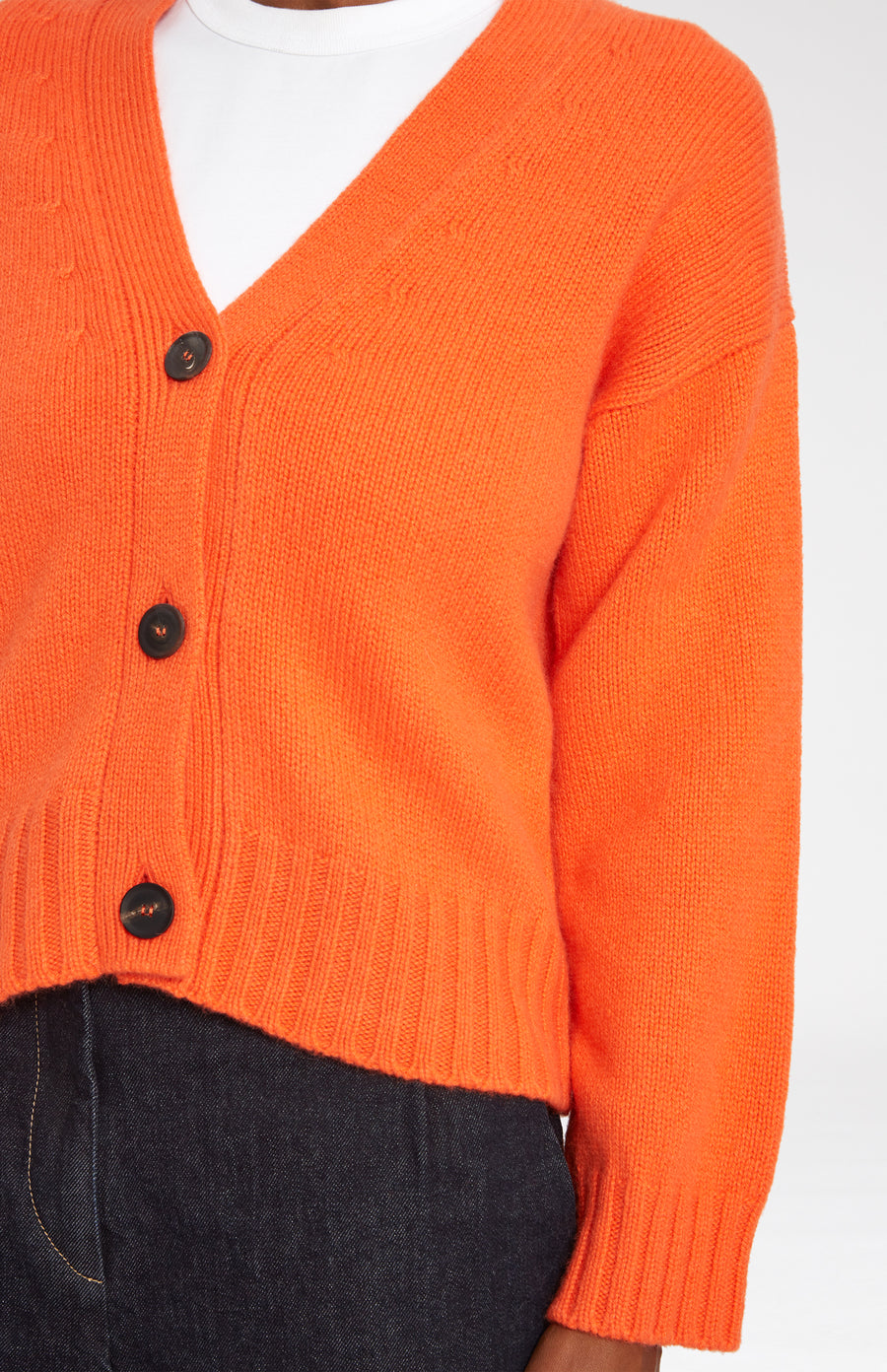 Women's Cropped Cosy Cashmere Cardigan In Apricot Orange button detail - Pringle of Scotland