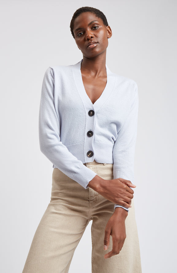 Women's Cropped Cashmere Cardigan In Light Blue