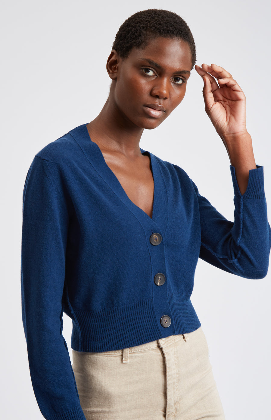 Women's Cropped Cashmere Cardigan In Navy