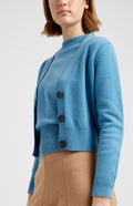 Pringle of Scotland Women's Cropped Cashmere Blend Cardigan in Smoke Blue with matching jumper