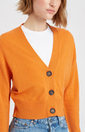 Pringle of Scotland Women's Cropped Cashmere Cardigan In Burnt Orange button detail