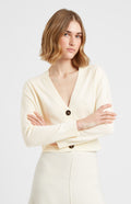 Pringle of Scotland Women's Cropped Cashmere Cardigan In Off White on model