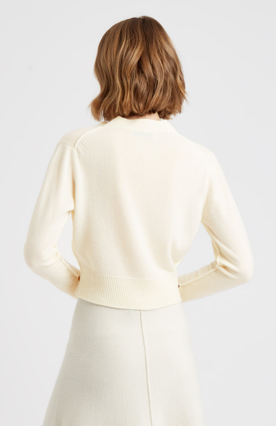 Pringle of Scotland Women's Cropped Cashmere Cardigan In Off White rear view