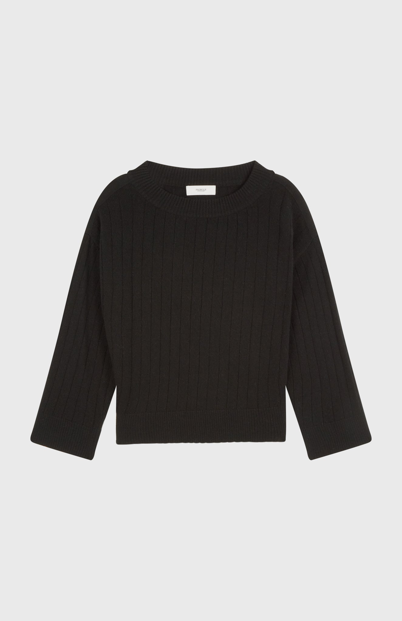 Wool Cashmere Blend Wide Neck Rib Jumper in Black flat shot - Pringle of Scotland